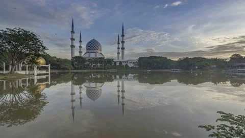 View of a beautiful mosque during sunrise Stock Footage 155847222