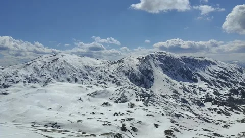 View a beautiful mountain range with snow during winter Video stock 264860935