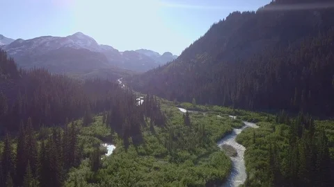 View of the beautiful river flowing through the Pemberton Valley in Canada Stock Footage