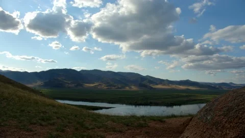 View on beautiful river valley with clouds Stock Footage 130850248