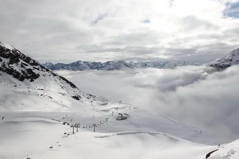 View of beautiful snowcapped mountain on a winter day Stock Footage 66001926