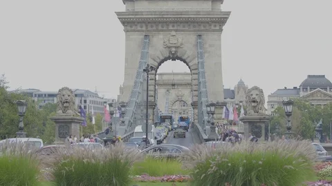 View to the beautiful stone bridge in Budapest. Daytime, Europe. Stock Footage 81078096