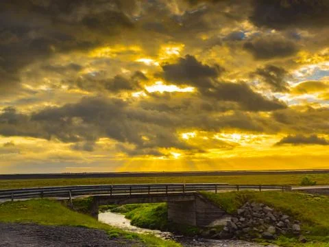 View of beautiful sunset at a bridge Stock Photos