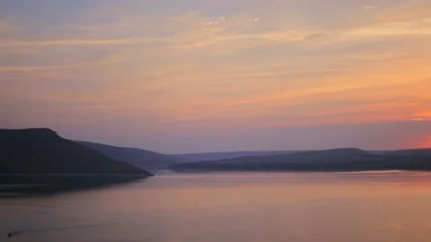 View of a beautiful sunset on the river. soft focus, boke Stock-Footage 94496053