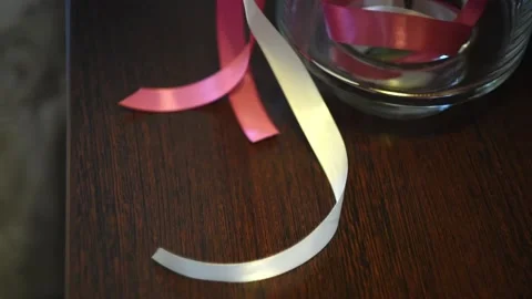 View of the beautiful white and red decorative ribbons Stock-Footage 129710935