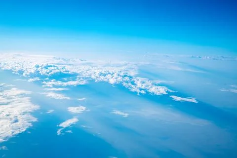 View of beautiful white clouds in the sky, natural background, view from plan Stock Photos