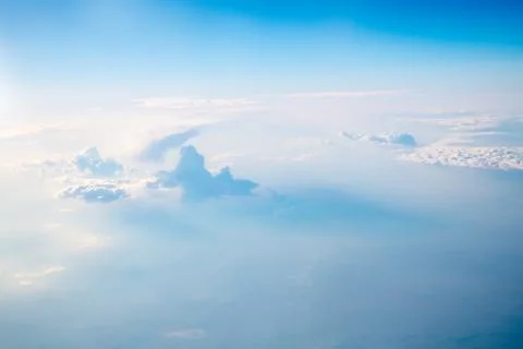 View of beautiful white clouds in the sky, natural background, view from plan Stock Photos