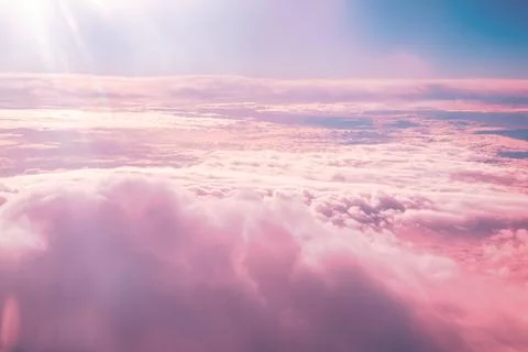 View of beautiful white clouds in the sky, natural background, view from plan Stock Photos
