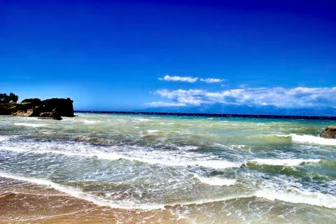 View of beautifull beach in Corf 스톡 사진