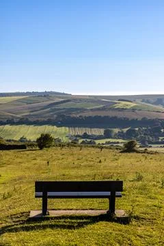 A view from Beeding Hill in the South Downs, on a sunny summer's evening Stock Photos