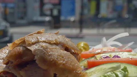 A View of a beef kebab with salad. 動画素材 93184759