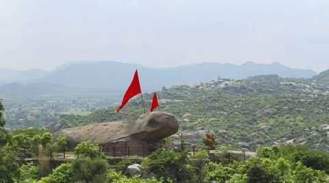 View of Beejak Hanuman Temple, near the remains of a Buddhist monastery, Vi.. Stock Photos