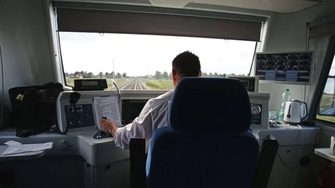 View from behind of the train driver's seat Stock Footage 69855621