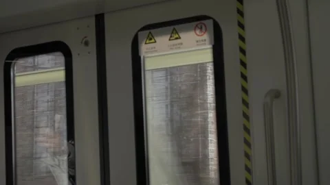 View to beijing train public transportation while moving fast with view out.. Video stock 329667996