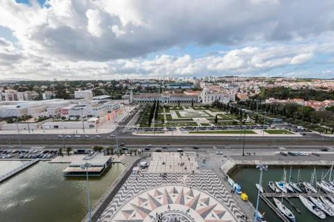 View of the Belem district from the top of the monument to the discoveries Stock Photos
