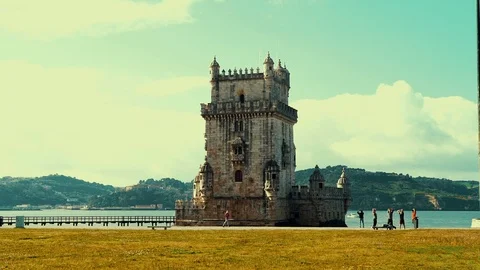 View of the Belem Tower in Lisbon, Stock Footage 88627180