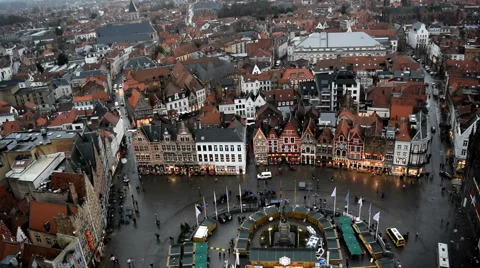 View from Belfry of Bruges. The Markt Square and Xmas market. Bruges, Belgium Stock Footage 45236786