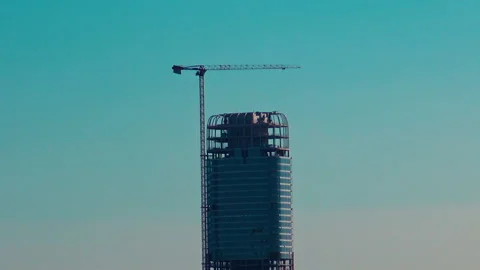 A view to the Belgraade Tower under construction in Belgrade. Video stock 162952750