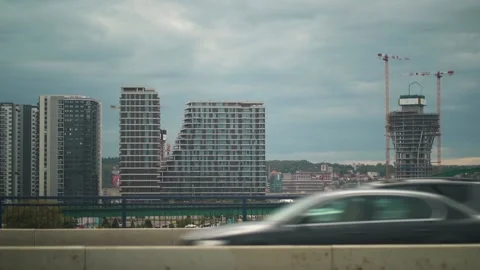 View from Belgrade's bridge Brankov most on Belgrade waterfront in building Video stock 142211384