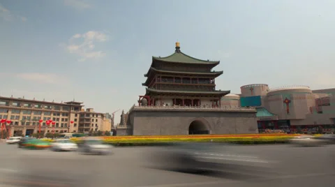 View of bell tower and street /xian,shaanxi,China Stock Footage 36157971