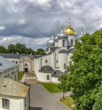 View from the bell tower of the Kremlin to St. Sophia Cathedral in Veliky Nov Stock Photos