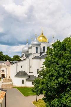 View from the bell tower of the Kremlin to St. Sophia Cathedral in Veliky Nov Stock Photos
