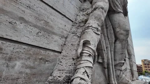 View of Bellerophon with Pegasus relief on Roma Ostiense station facade Stock Footage 339775650