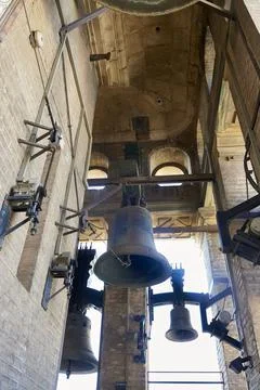 View of the Bells from interior of towerbell Stock Photos