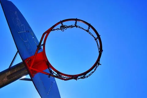View from below of basketball basket with chains Stock Photos