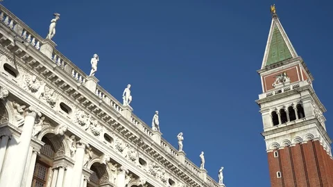 View from below of the bell tower of San Marco in Venice. Stock Footage 116822239