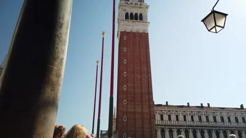 View from below the bell tower in St. Mark's Square in Venice Stock Footage 251168270