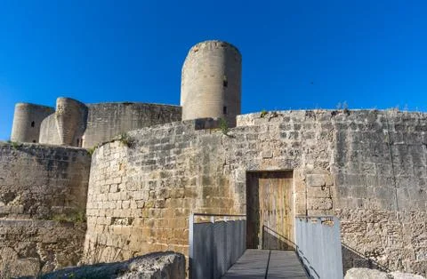View from below Bellver castle tower Stock Photos