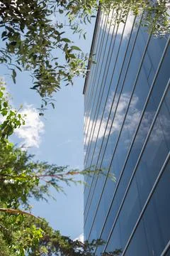 View from below of a building with large windows Foto stock