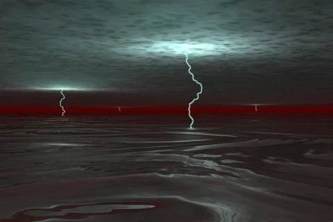 A view below the gas clouds of Jupiter's atmosphere, across a sea of liquid Stock Illustration