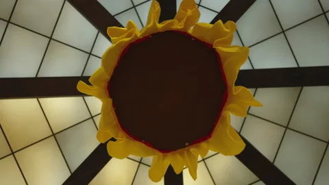 View From Below of the Inside Ceiling of an Empty Buddhist Temple Stock Footage 208754557