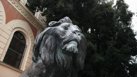 View from below of an iron lion. Representative symbol of the City of Eboli Stock Footage 231432313
