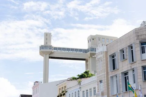 View from below the Lacerda Elevator, a famous postcard of the city of Salv.. Stock Photos