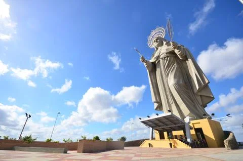 View from below of the largest Catholic statue in the world, the statue of Sa Stock Photos