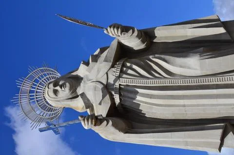 View from below of the largest Catholic statue in the world, the statue of Sa Stock Photos