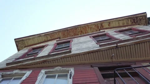 View from below. old low-rise collapsing wooden building. Turkey, Istanbul Stock Footage 134601264