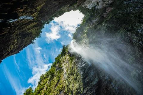 View from below of Phantom Cave at Purpuken. La Gran Sabana, Venezuela Stock Photos