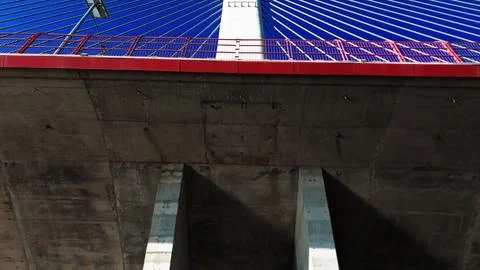 View from below shows the bridge's structure Stock Photos