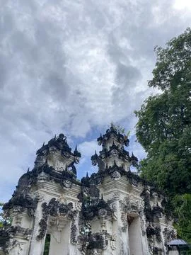 View from below with sky background of the temple in Bali. Made of beautiful  Stock Photos