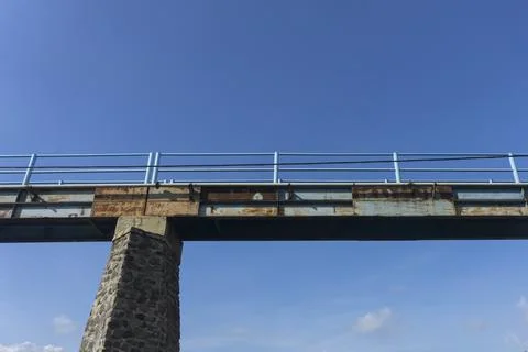 View from below of a small bridge over Yeh Unda dam in Klungkung, Bali Stock Photos