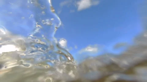 A view from below of the surf on an Atlantic Ocean beach under a blue sky. Stock Footage 328371675