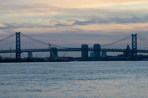 A View of the Ben Franklin Bridge Over Water Stock Photos