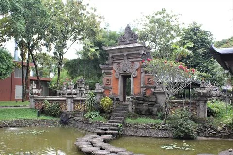 View of bentar temple from river angle Stock Photos
