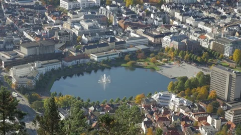 View of Bergen City and Smålungeren Stock Footage