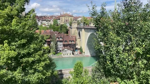 View on Bern bridge from the river side Stock Footage 277534000