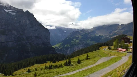 View of Bernese Oberland cog railway Interlaken Switzerland Stock Footage 89991353